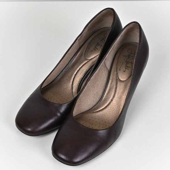 LifeStride Sable Pump Leather Cushioned Formal Rich Brown Smooth Heels US 8 UK 6 - Picture 1 of 16